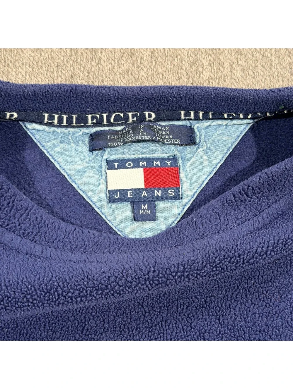 Vintage Tommy Jeans Fleece Sweatshirt Mens M Navy Colorblock 90s Y2K